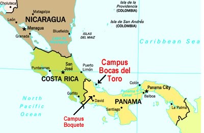 Carte d'Amérique Centrale avec la situation géographique de Bocas del Toro, Panama